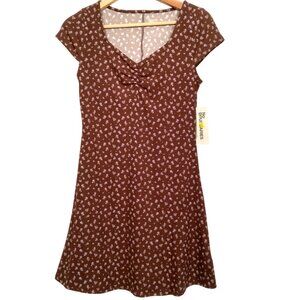 Vintage Y2K NOBO No Boundaries Dress S 4-6 Brown Floral Ribbed Knit Baby Doll